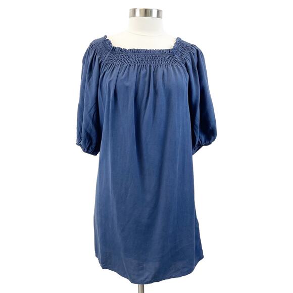 Superdry Womens US 8 Chambray Denim Off Shoulder Mini Dress Short Sleeve‎ Boho - Picture 1 of 9